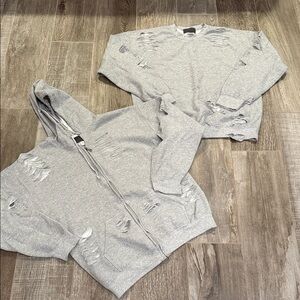 Gray Distressed Hoodie and Sweatshirt Bundle Size Small